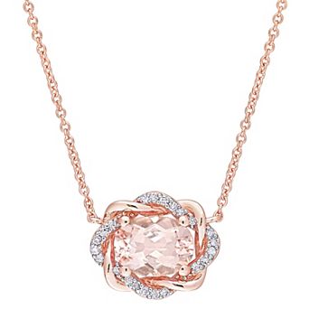 Stella Grace 10k Rose Gold Morganite & 1/10 Carat T.W. Diamond Halo Necklace