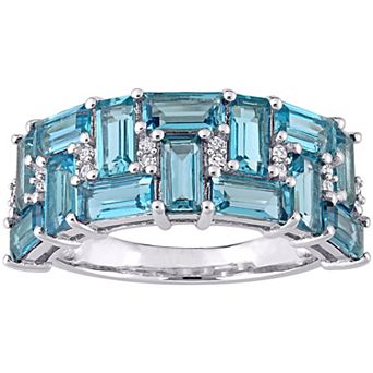 Stella Grace 10k White Gold Blue Topaz & 1/10 Carat T.W. Diamond Geometric Ring
