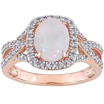 Stella Grace 10k Rose Gold White Opal & 1/6 Carat T.W. Diamond Split Shank Ring