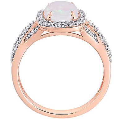 Stella Grace 10k Rose Gold White Opal & 1/6 Carat T.W. Diamond Split Shank Ring