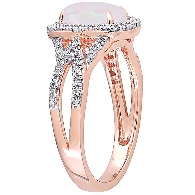 Stella Grace 10k Rose Gold White Opal & 1/6 Carat T.W. Diamond Split Shank Ring