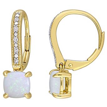 Stella Grace 10k Gold White Opal & Diamond Accent Leverback Earrings