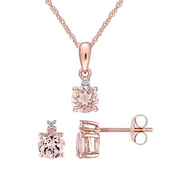 Stella Grace 10k Rose Gold Morganite & Diamond Accent Pendant Stud Earring Set