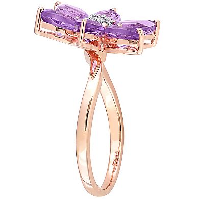 Stella Grace 10k Rose Gold Amethyst & 1/10 Carat T.W. Diamond Floral Ring