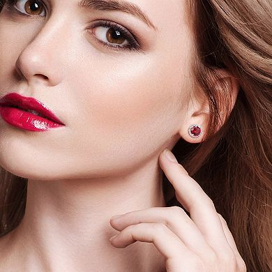 Stella Grace Sterling Silver Lab-Created Ruby & Lab-Created White Sapphire Halo Stud Earrings