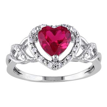 Stella Grace Sterling Silver Lab-Created Ruby & 1/10 Carat T.W. Diamond Heart Ring
