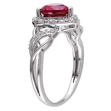 Stella Grace Sterling Silver Lab-Created Ruby & 1/10 Carat T.W. Diamond Heart Ring