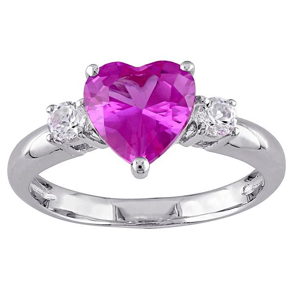 Stella Grace Sterling Silver Lab-Created Pink & White Sapphire Heart Ring