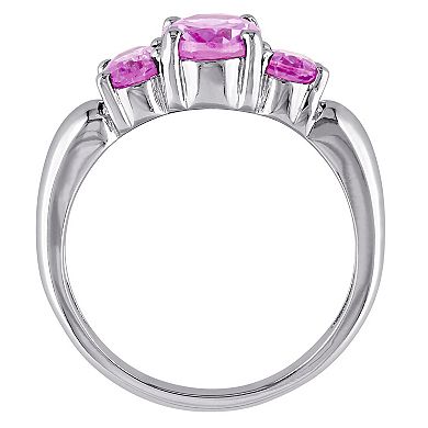 Stella Grace Sterling Silver Lab-Created Pink Sapphire 3-Stone Ring