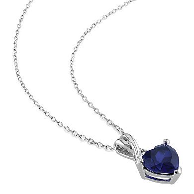 Stella Grace Sterling Silver Lab-Created Blue Sapphire & Diamond Accent Heart Pendant Necklace & Stud Earring Set