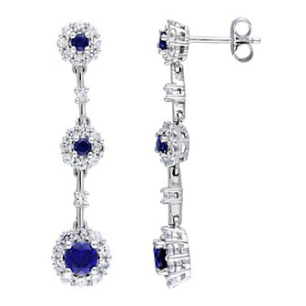 Stella Grace Sterling Silver Lab-Created Blue & White Sapphire Dangle Earrings