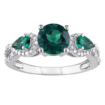 Stella Grace Sterling Silver Lab-Created Emerald & 1/6 Carat T.W. Diamond 3-Stone Infinity Ring