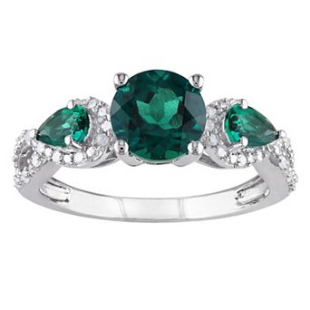 Stella Grace Sterling Silver Lab-Created Emerald & 1/6 Carat T.W. Diamond 3-Stone Infinity Ring