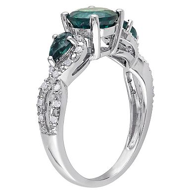 Stella Grace Sterling Silver Lab-Created Emerald & 1/6 Carat T.W. Diamond 3-Stone Infinity Ring