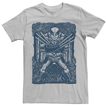 Men's Marvel X-Men Wolverine Woodcut Blue Portrait Tee