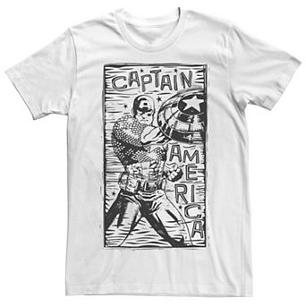 Men's Marvel Captain America Woodcut Blue Portrait Tee