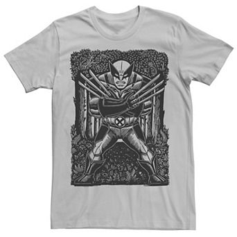 Men's Marvel X-Men Wolverine Woodcut Blue Portrait Tee