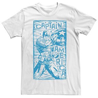 Men's Marvel Captain America Woodcut Blue Portrait Tee