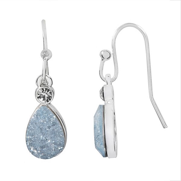 LC Lauren Conrad Silver Tone Crackled Simulated Crystal Nickel Free Teardrop Earrings - Blue