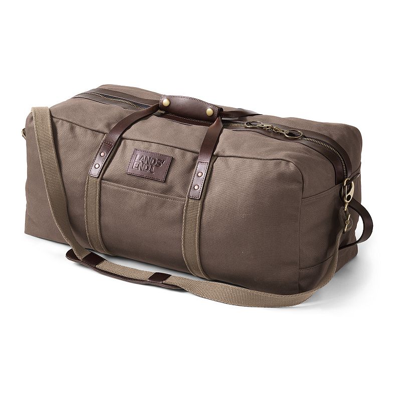 Lands End Waxed Canvas Travel Duffle Bag, Brown