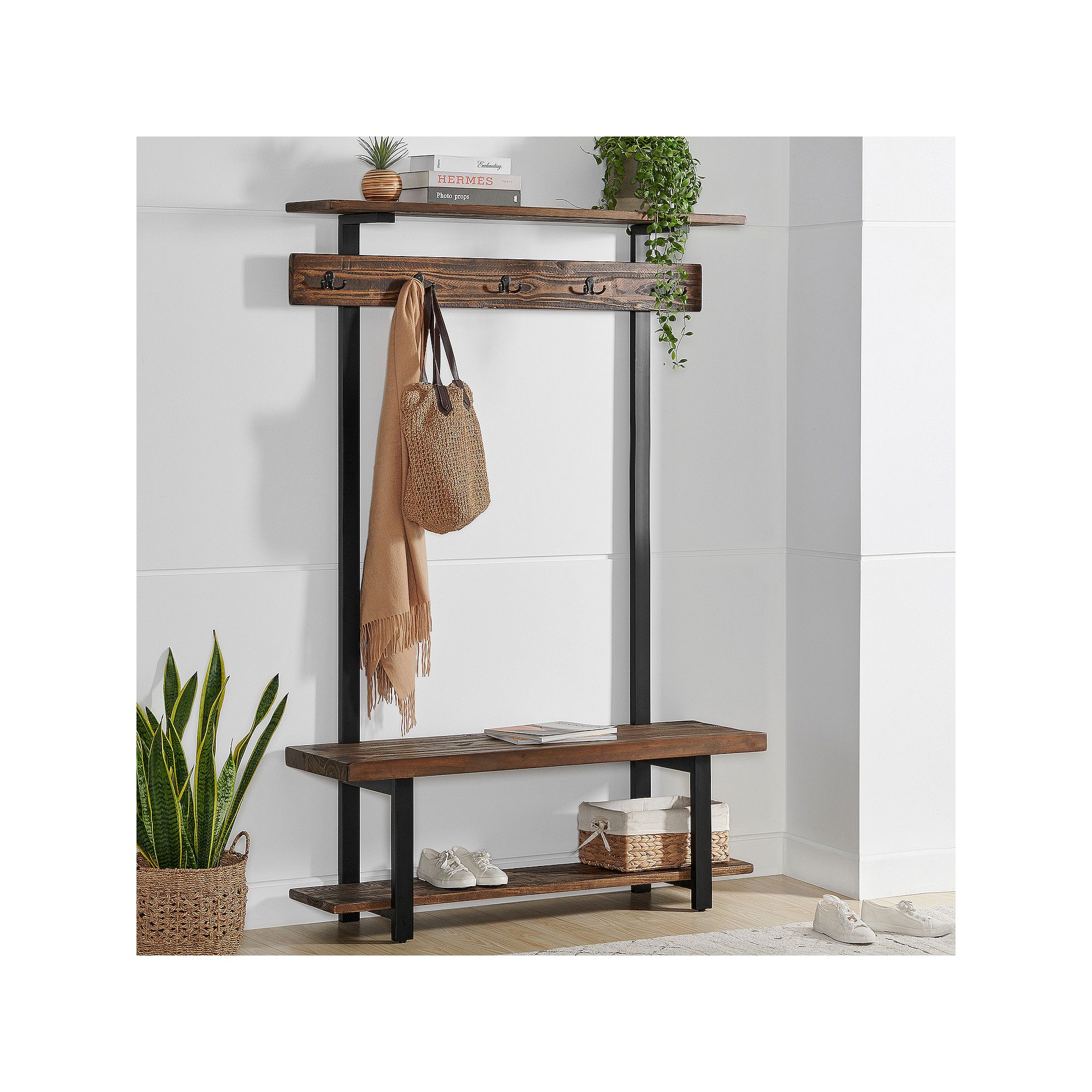46525963 Alaterre Furniture Pomona Bench & Coat Rack, Black sku 46525963