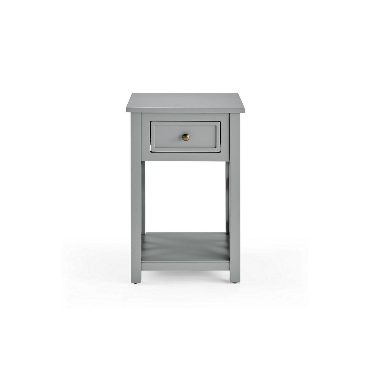 Gray Coventry end table with 1 drawer and open shelf