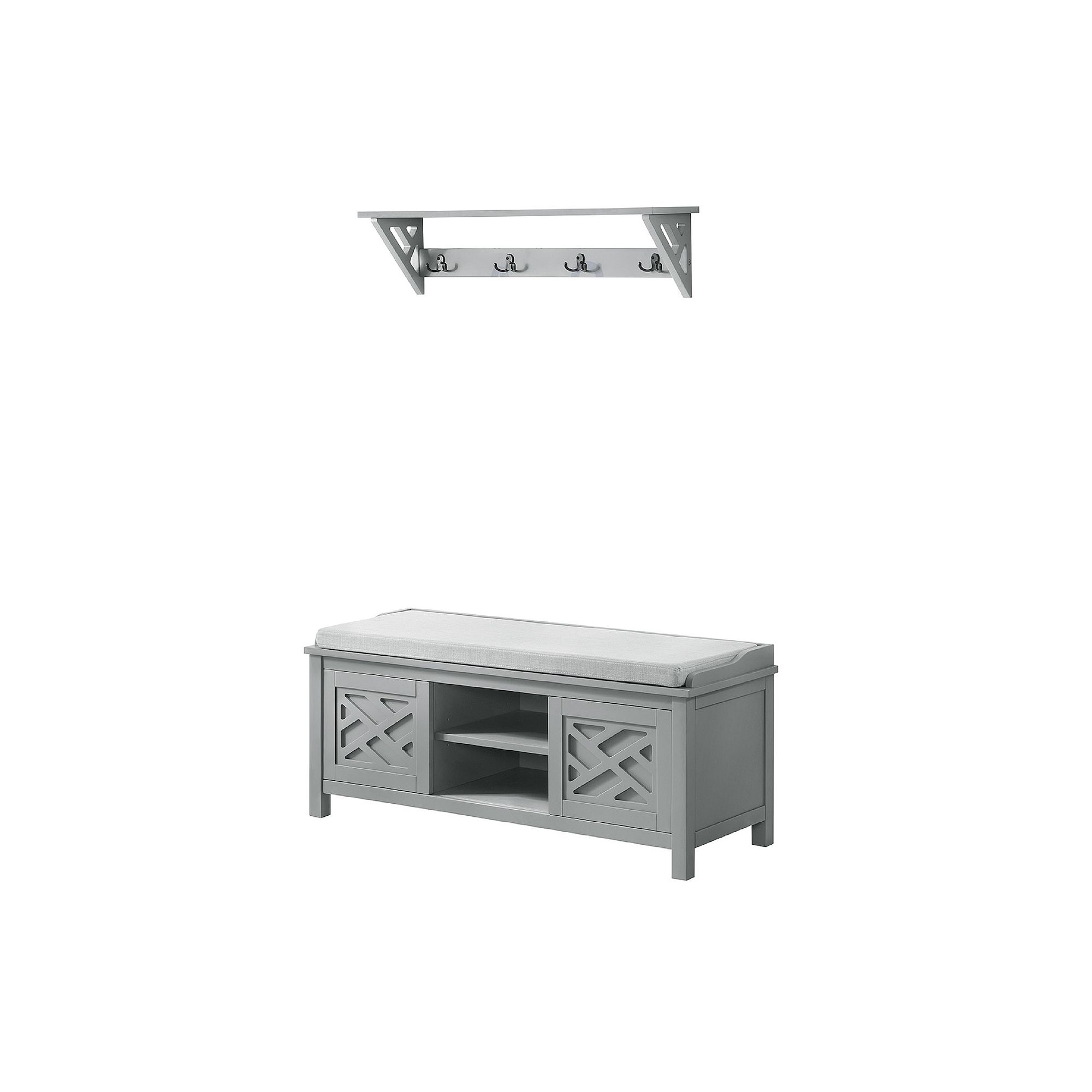 Alaterre Furniture Coventry Storage Bench & Coat Rack 2-piece Set, Grey