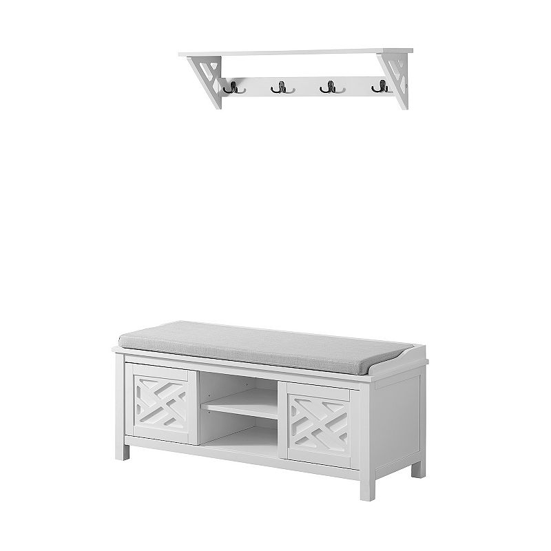 Alaterre Furniture Coventry Storage Bench & Coat Rack 2-piece Set, White