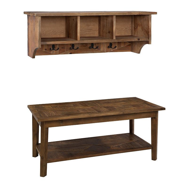 Alaterre Furniture Revive Bench & Coat Rack 2-piece Set, Brown