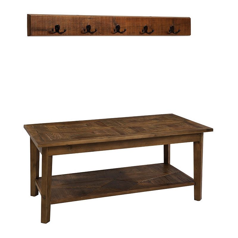 Alaterre Furniture Revive Bench & Coat Rack Set, Brown