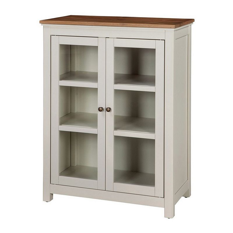 Alaterre Furniture Savannah Glass Door Cabinet, Natural And Ivory