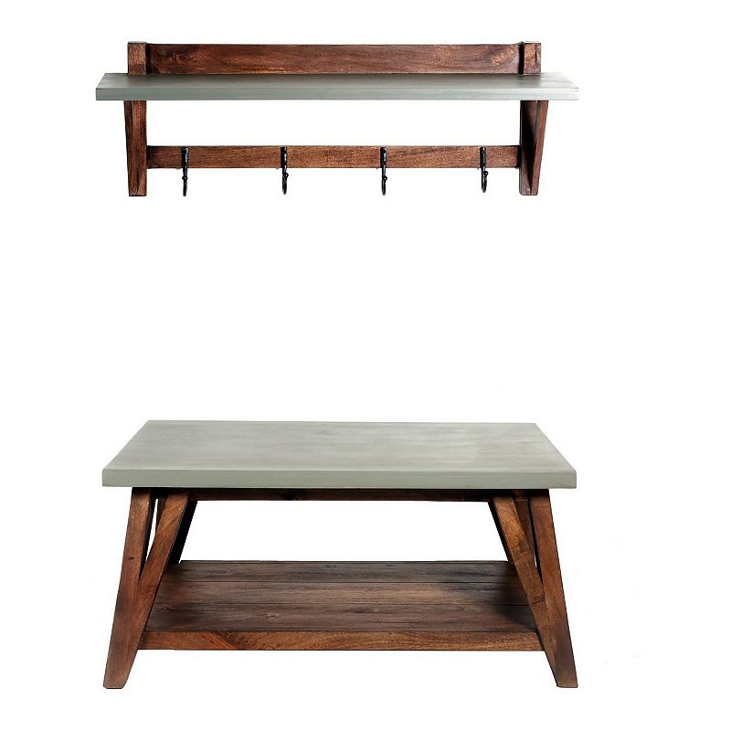 Alaterre Furniture Brookside Bench & Coat Rack 2-piece Set, Brown