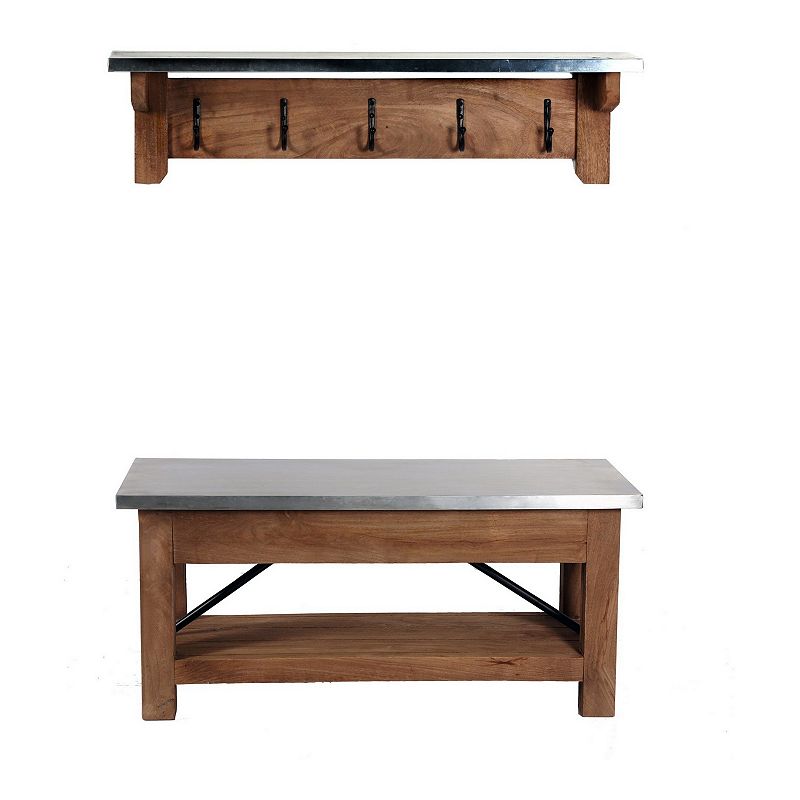 Alaterre Furniture Millwork Bench & Coat Rack 2-piece Set, Brown