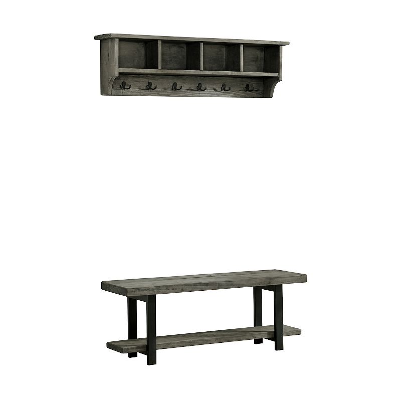 Alaterre Furniture Pomona Bench & Coat Rack 2-piece Set, Grey