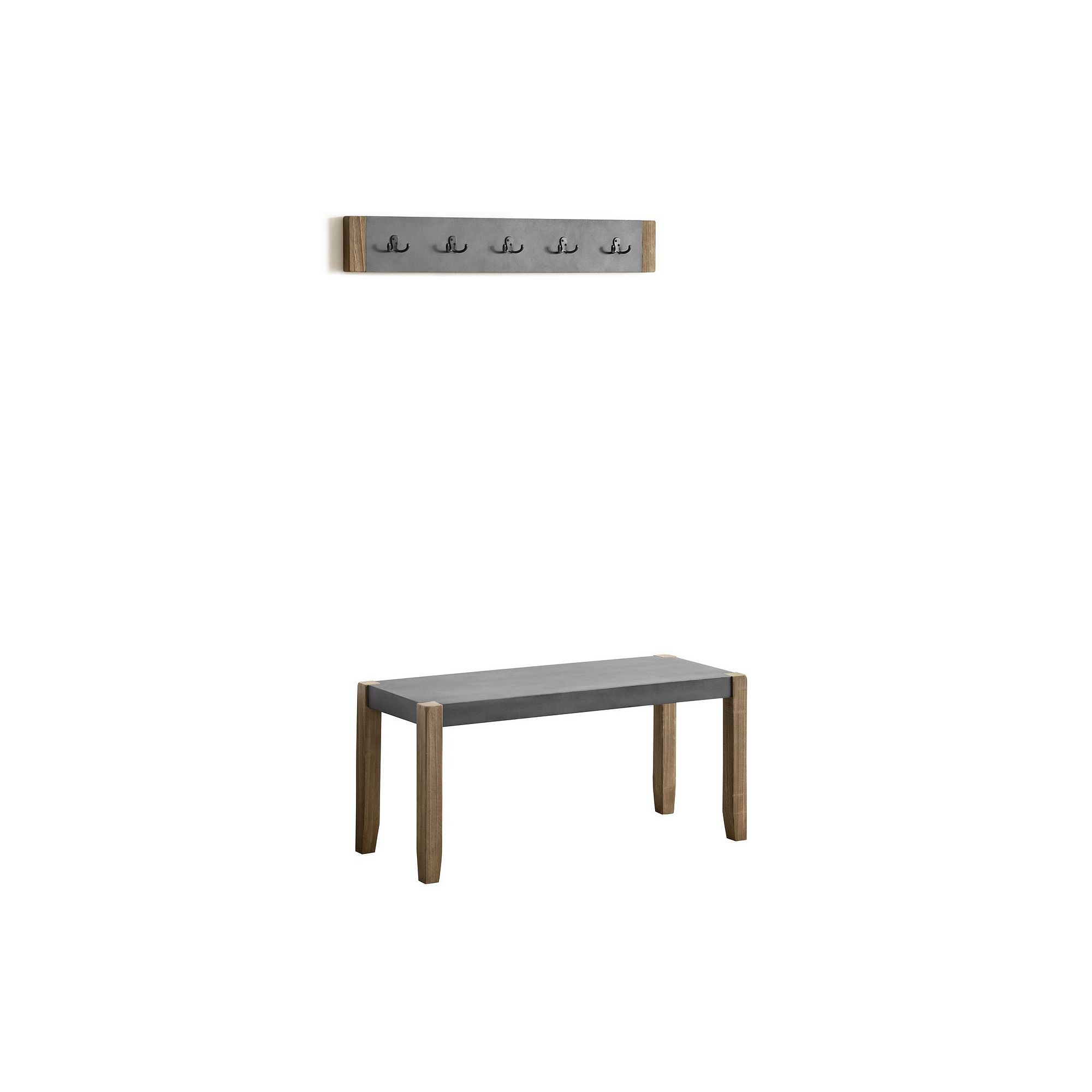 Alaterre Furniture Newport Faux Concrete Bench & Coat Rack 2-piece Set, Bro