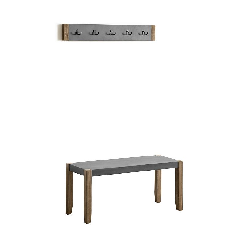 Alaterre Furniture Newport Faux Concrete Bench & Coat Rack 2-piece Set, Bro