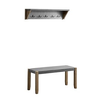 Alaterre Furniture Newport Faux Concrete Bench & Shelf Coat Rack 2 pc Set