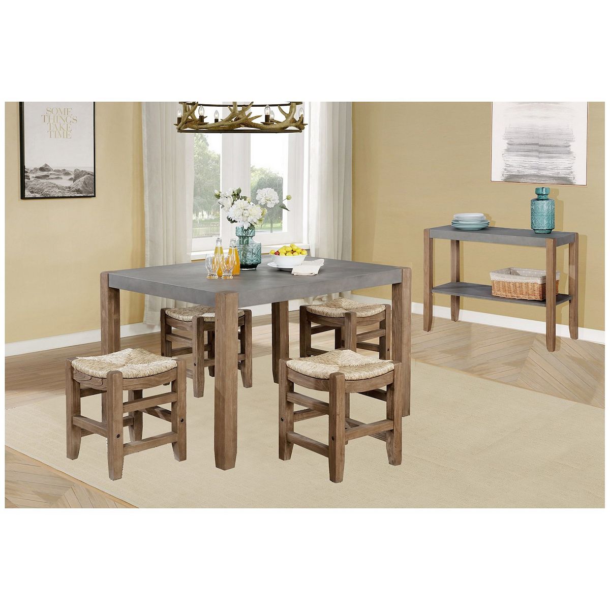 Newport dining table with matching chairs in a bright room