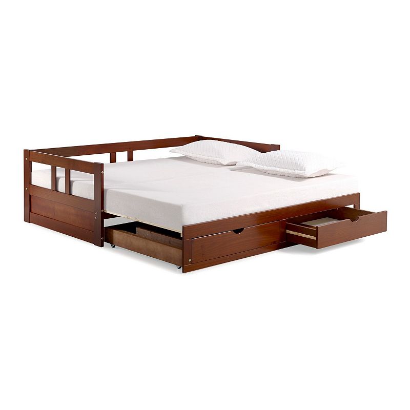 Alaterre Furniture Melody Twin to King Extendable Storage Day Bed, Brown
