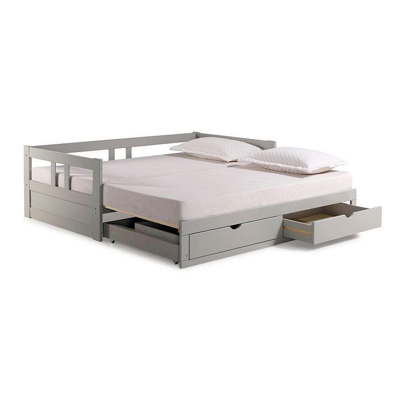 Alaterre Furniture Melody Twin to King Extendable Storage Day Bed, Grey