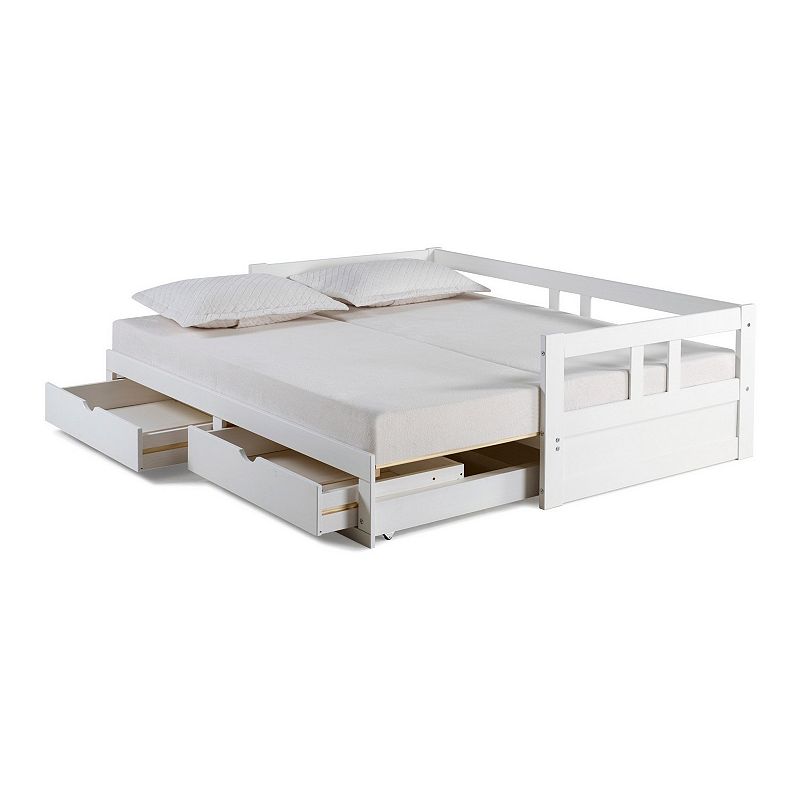 Alaterre Furniture Melody Twin to King Extendable Storage Day Bed, White