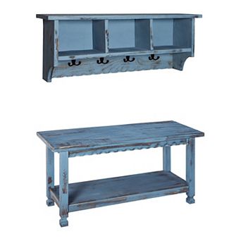 Alaterre Furniture Country Cottage Distressed Wall Shelf & Bench 2 pc Set