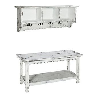 Alaterre Furniture Country Cottage Distressed Wall Shelf & Bench 2 pc Set