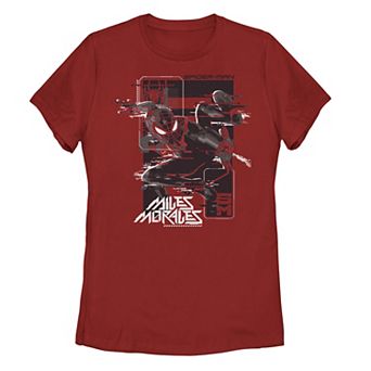 Juniors' Marvel Spiderverse Miles Morale Slinging Web Poster Tee