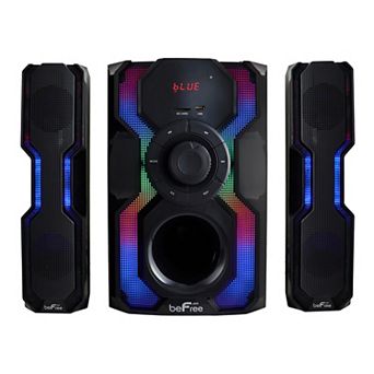 beFree Sound 2.1 Channel Bluetooth Multimedia Wired Speaker Shelf Stereo System with Reactive LED Lights & FM Radio
