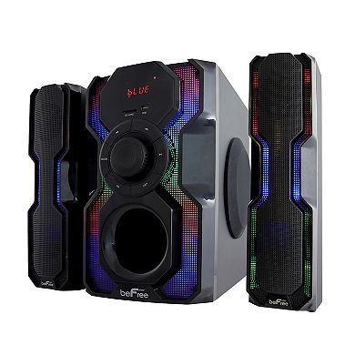 beFree Sound 2.1 Channel Bluetooth Multimedia Wired Speaker Shelf Stereo System with Reactive LED Lights & FM Radio