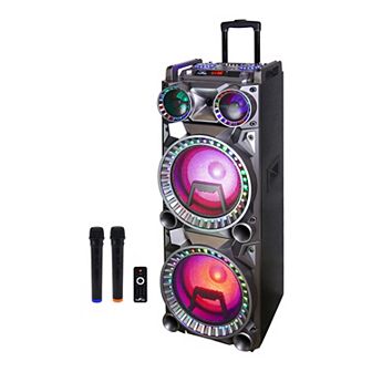 beFree Sound 700W Dual 10-Inch Subwoofer Bluetooth Portable Party Speaker with Reactive Party Lights & Two Wireless Microphones