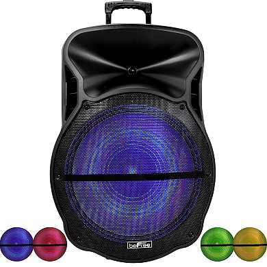 beFree Sound 18-Inch Bluetooth Portable Rechargeable Party Speaker with Reactive LED Party Lights & FM Radio