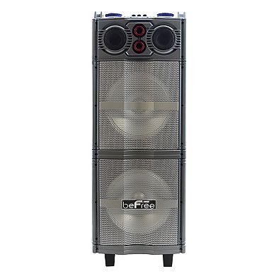 beFree Sound Double 10-Inch Subwoofer Portable Bluetooth Party Speaker with Reactive Lights