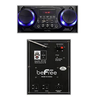 beFree Sound Double 10-Inch Subwoofer Portable Bluetooth Party Speaker with Reactive Lights